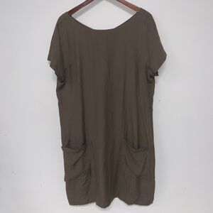 Eileen Fisher Linen Tencel Blend Pocket Dress Brown Large Lagenlook Minimalist